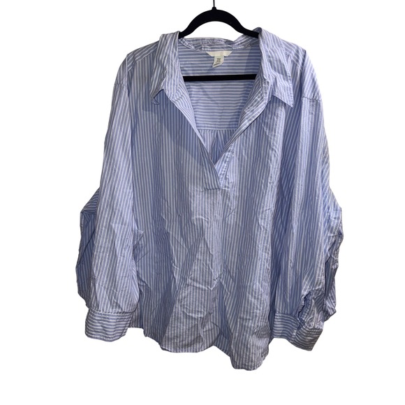 H&M Tops - HM Womens 4XL Blue White Striped Button Down Shirt Long Sleeve Oversized Top